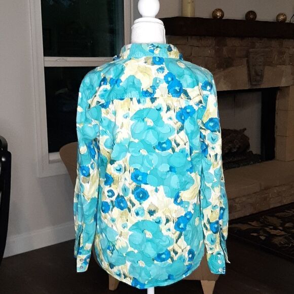 Ruby Rd. Blue and Yellow Cotton Button Down - Picture 2 of 7